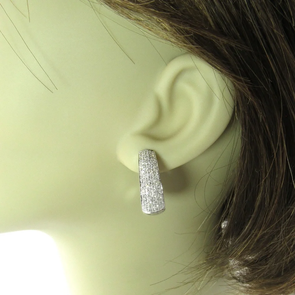 Vintage 14 Karat White Gold Diamond Hoop Earrings #4889 - Picture 8 of 9